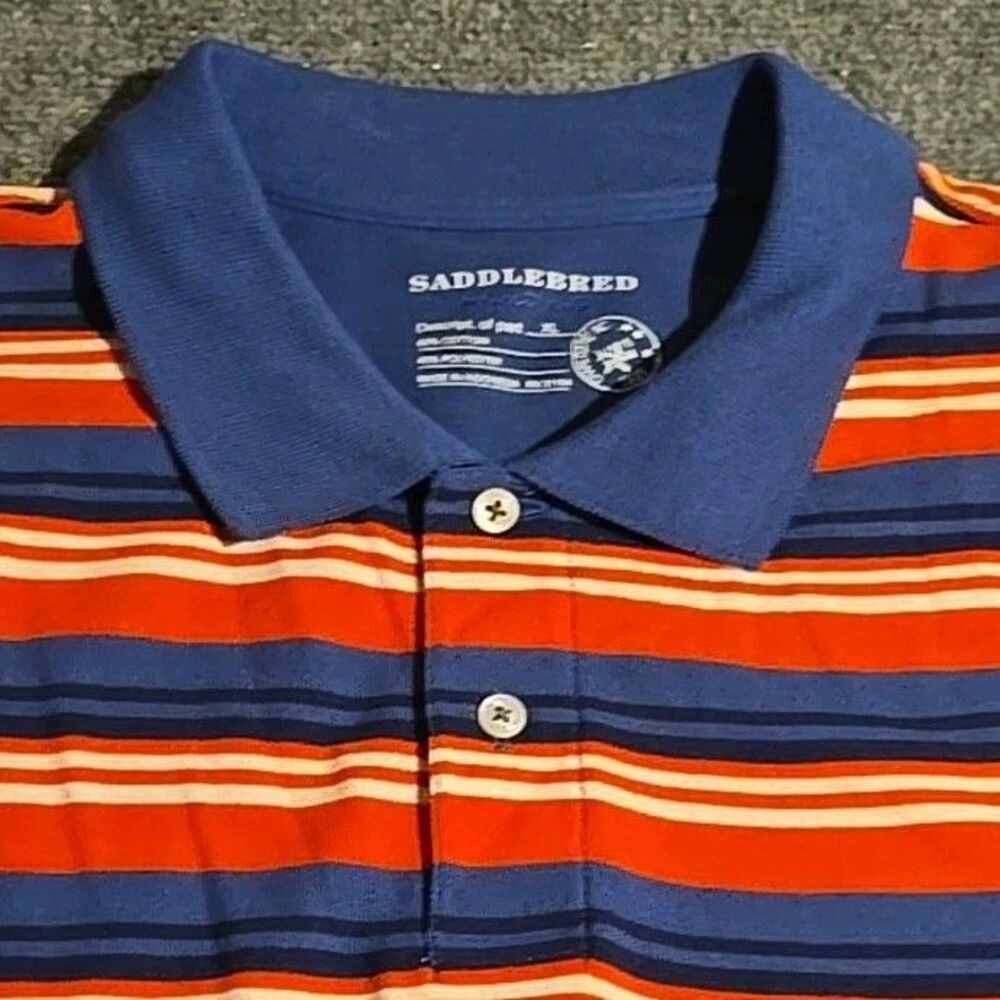 Saddlebred Perfect Polo Shirt Mens Extra Large Red Blue Striped Short Sleeve